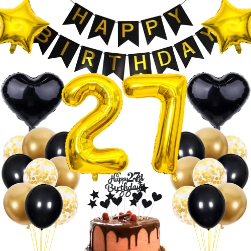 Decoración Cumpleaños 27, Decoración Pastel Negro Cumpleaños 27 Años Hombre, Decoración Fiesta...