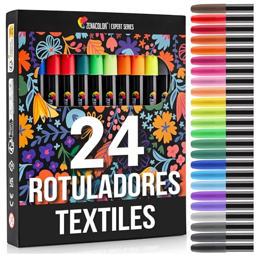 24 Rotulador Textil Permanente - Rotuladores para Tela No Tóxica y Indeleble, Rotulador Permanente...