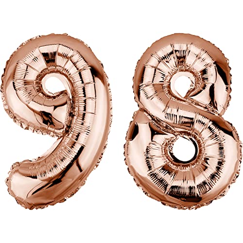 DekoRex Globo de papel de aluminio de color oro rosa, 82 cm, para cumpleaños o bodas (número 98)