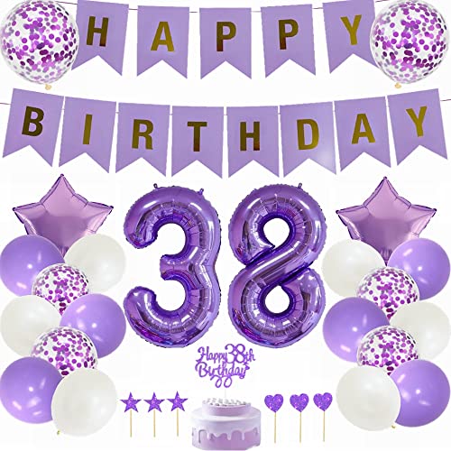 Yunchu Online Decoración de cumpleaños para 38 cumpleaños, diseño de hombre y mujer, color lila,...