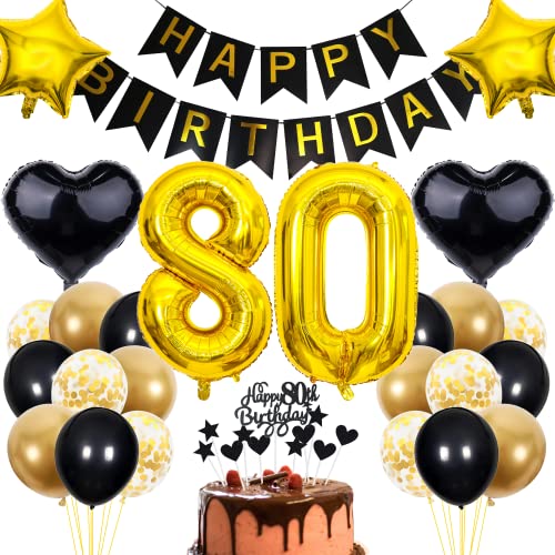 Decoración 80 cumpleaños oro negro – Pastel para hombre y mujer – Fiesta