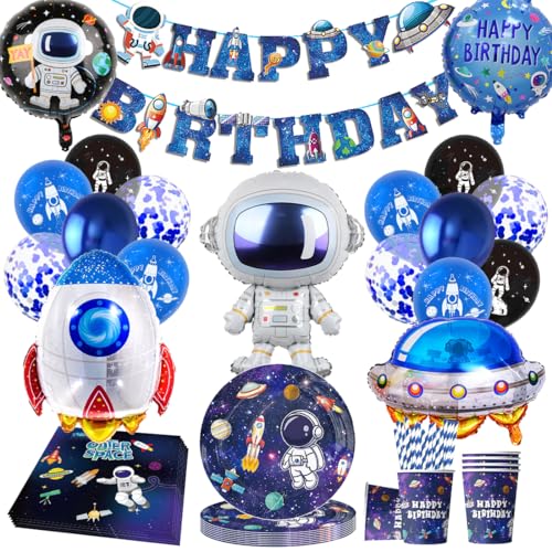 Juego de Decoración de Cumpleaños Espacial, 102 Pcs Espacio Vajilla de Fiesta con Globo de...