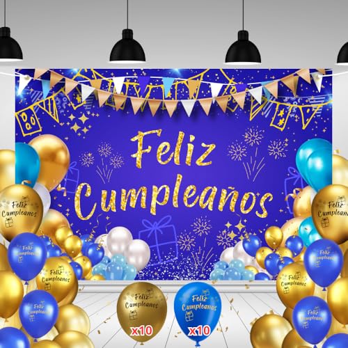 Pancarta Feliz Cumpleaños 110x180cm + 20 Globos | Cartel Decoración Fiesta Adulto Hombre Mujer |...