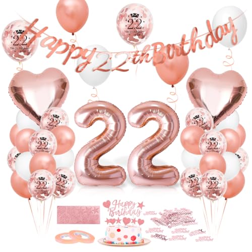 Globo 22er Cumpleaños Oro Rosa - Decoración Año 22 - Gigante Foil Número 22 - Feliz Cumpleaños...