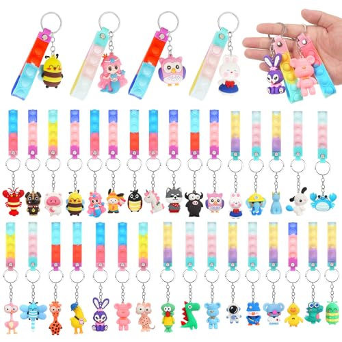 GUDOTRA 32 Pop It Fidget Toy Llaveros y Pulseras niños de Animales Regalos Cumpleaños Niños...