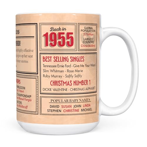Mug Monster - Regalo de 70 cumpleaños – Taza blanca de 1955 en este año, regalo para hombres y...