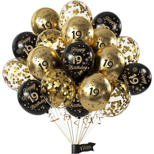 19 Años Decoracion Cumpleaños, Globos 19 Cumpleaños Hombres Mujer, Decoraciones Fiesta Oro Negro...