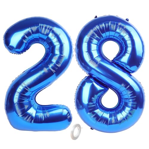 Balorise 40 Pulgadas Gigante Aluminio Globo Azul Número 28/82, Helio Soportado, Foil Numero 0-9,...