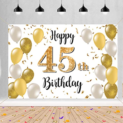 Decoración de 45 cumpleaños para hombres/mujeres, 45 cumpleaños, cartel de tela para 45...