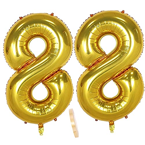 2 globos numeros 88 años, Number globo número 88 Dorado para Hombres Mujeres niños,40' Figuras...
