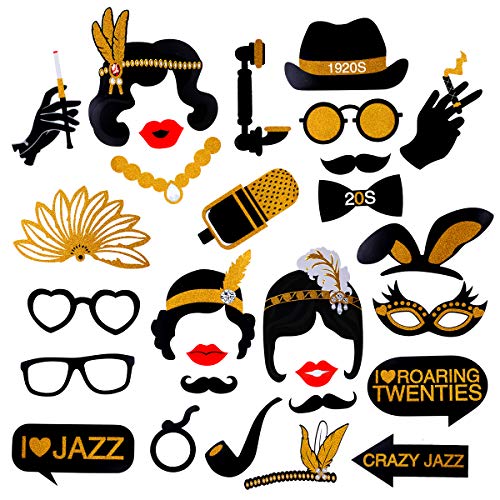 Yuccer 28 Piezas Accesorios para Cabina de Fotos de Los Años 20 Complementos Años 20 Accesorios...