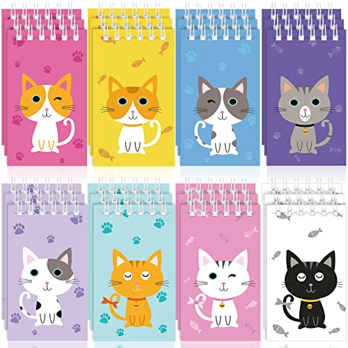 24 Mini Blocs de Notas de Animal de Gato Cuaderno de Bolsillo de Espiral Pequeño de Gato Lindo Bloc de Notas de Gato Mascota Cuaderno de Espiral Pequeño para Niños (Estilo Dibujos Animados)