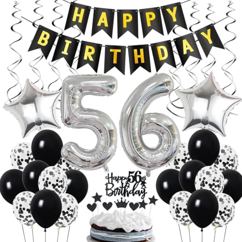 Decoración 56 Cumpleaños Hombre - Globos Negro y Plata para Fiesta de 56 Años