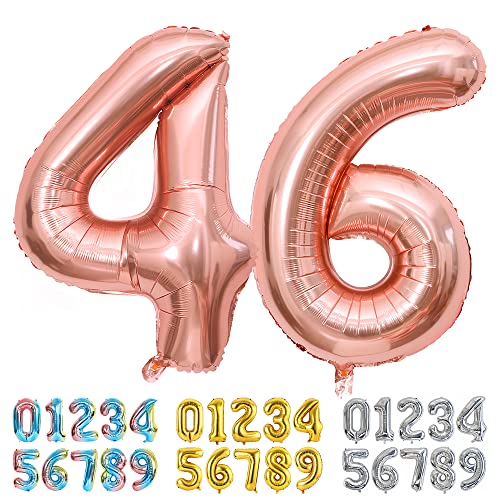 Ponmoo Foil Globo Número 46 64 Oro Rosa, Gigante Numeros 0 1 2 3 4 5 6 7 8 9 10-19 20-29 30-39...