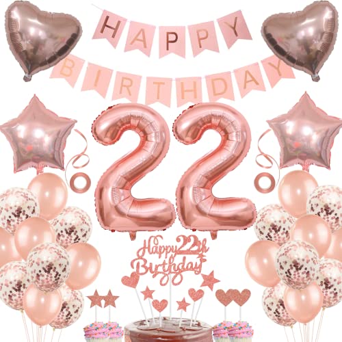 Decoración 22 aniversario mujer Decoración pastel 22 cumpleaños mujer Decoración regalo para 22...