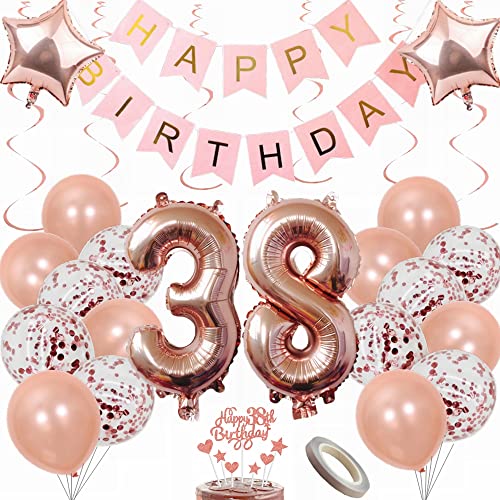 Yunchu Online Globo de 38 cumpleaños para mujer, decoración de cumpleaños de color oro rosa,...