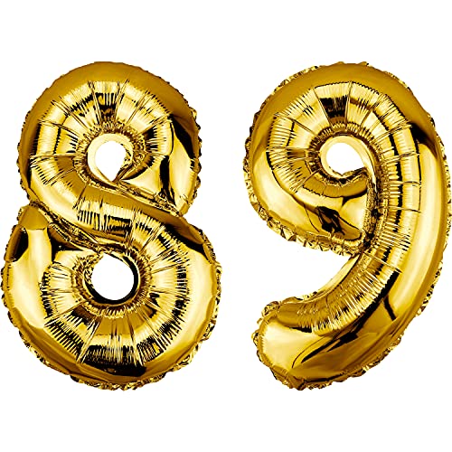 DekoRex Globo dorado de 82 cm para cumpleaños, aniversario, boda, decoración (número 89)