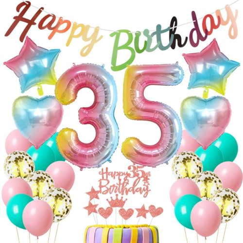 35 Años Decoración Cumpleaños Mujer - Globos Rosa, Colores y Decoración para Celebración de 35...