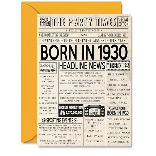 Tarjetas de cumpleaños número 95 para mujeres y hombres, periódico nacido en 1930, tarjeta de...
