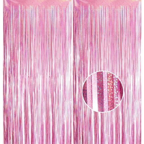 Cortinas de oropel, rosa con purpurina, 1 x 2,5 m, telón de fondo para fiestas y fotos, decoración...
