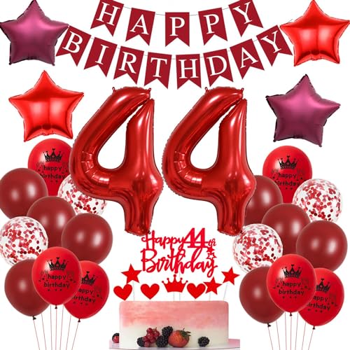Decoración fiesta 44 años rojo,globos 44 cumpleaños rojo,decoración mujer 44 cumpleaños...