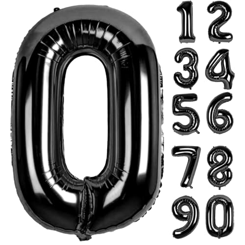 LAPONO Globos de Cumpleaños 0 Numeros, Negros Helio Número Globos Grandes (83cm) Foil Globo...