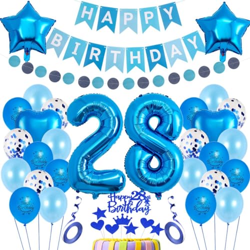 Globos 28 Cumpleaños Decoración Azul,28 Cumpleaños Decoración,Decoración Pastel Azul 28 Años...