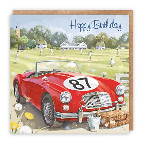 Hunts England - Tarjeta de cumpleaños 87 para él con diseño de coche deportivo clásico - Feliz...