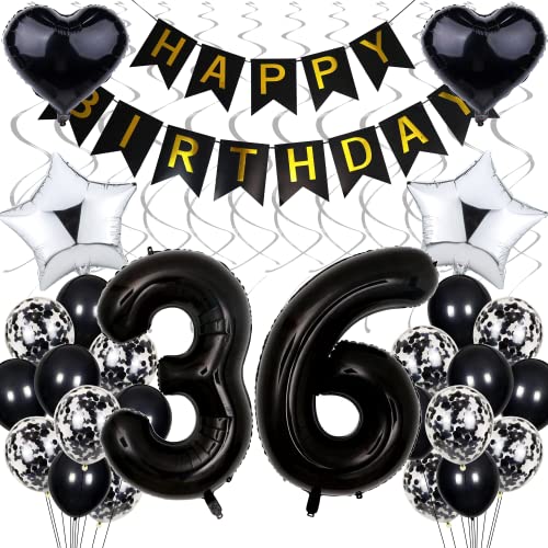 Decoraciones de cumpleaños 36 con globos, cumpleaños negro 36 años hombres, decoraciones de...