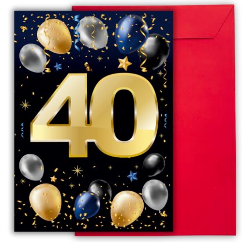 CUBIBOO ART Tarjeta 40 cumpleaños con sobre rojo reutilizable, regalo mujer 40 años y hombre,...