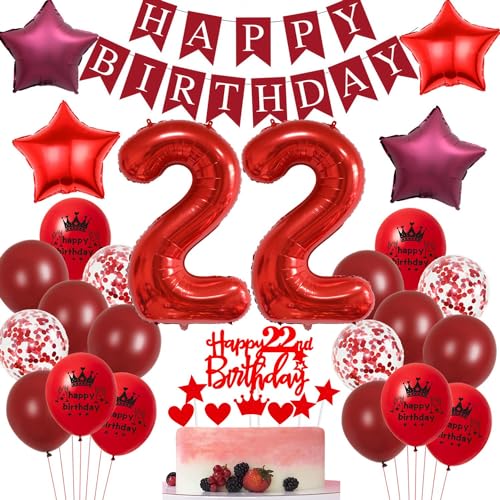Decoración fiesta 22 años rojo,globos 22 cumpleaños rojo,decoración mujer 22 cumpleaños...
