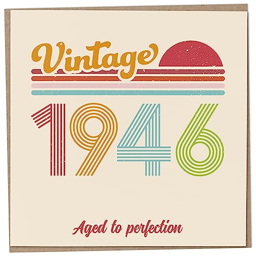 Tarjeta de cumpleaños 77 – Vintage 1946 Aged to Perfection, divertida tarjeta de felicitación para hombres y mujeres, tarjetas de cumpleaños para mujeres, tarjetas de cumpleaños para hombres, tarjeta