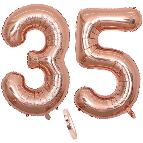 2 Globos Número 35 Años, Number 35 Globo Chica de oro rosa, 40'Figuras de globos con globo de...