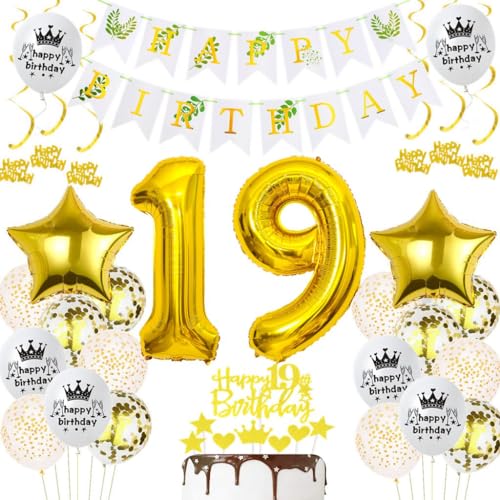 Globos 19 cumpleaños oro, 19 cumpleaños decoración globo oro, Globos Cumpleãnos 19 Niña Niño,...