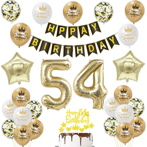 Decoración globos 54 cumpleaños hombre Mujer Dorados Negros 54 Años Decoracion Cumpleaños tarta...