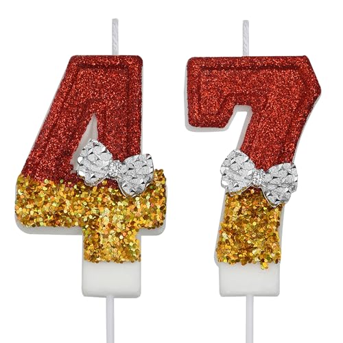VSHILI Velas de cumpleaños número 47 y 74, velas rojas de cumpleaños con números de 74 y 47...