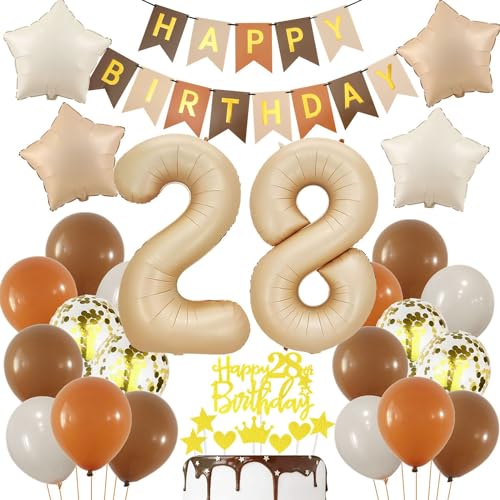 Globo 28 años decoracion cumpleaños nude, crema 28 años globos decoracion, 28 cumpleaños Mujer...