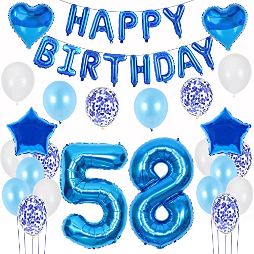Globos 58 cumpleaños decoración hombre azul, decoración cumpleaños 58 años decoración cumpleaños hombre decoración globos 58 cumpleaños bandera guirnalda decoración 58 años cumpleaños deco hombre