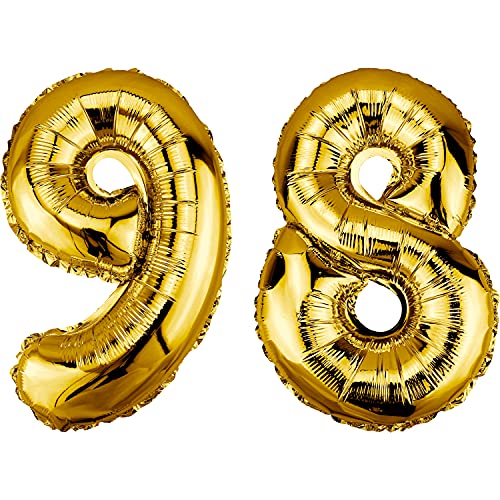 DekoRex Globo dorado 82 cm Globo cumpleaños Fiesta boda (Número 98)