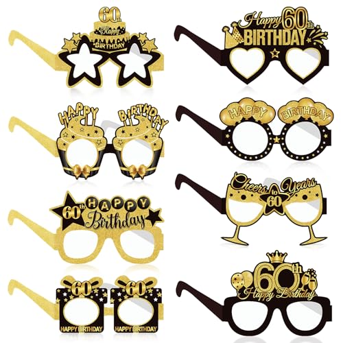 Zhiaek 8 Piezas Papel Gafas para Fiesta de Cumpleaños 60 Photocall Cumpleaños 60 Años Gafas de...