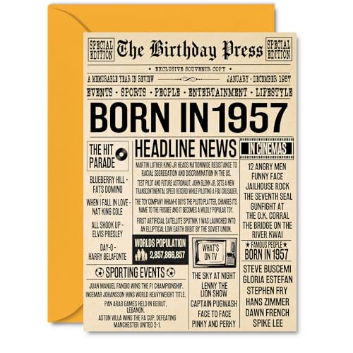 Tarjetas de cumpleaños número 68 para mujeres y hombres, periódico nacido en 1957, tarjeta de...