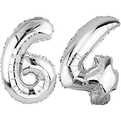 DekoRex Globo plateado de 82 cm para cumpleaños, bodas (número 64)