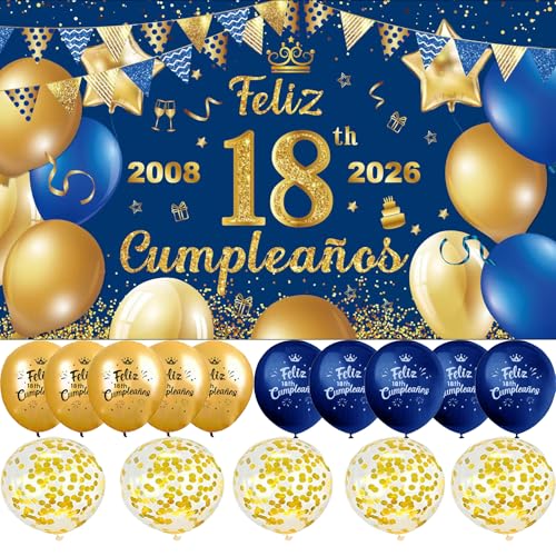 (1+15) Decoración para Cumpleaños 18 Escrita en Español 1 Pancarta Happy 18th Birthday...