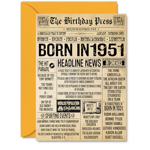 Tarjeta de cumpleaños número 74 para mujeres y hombres, periódico de prensa de cumpleaños de...