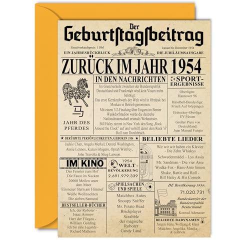 Stuff4 71 tarjetas de cumpleaños para hombres y mujeres - Regreso al año 1954 Periódico - 71...
