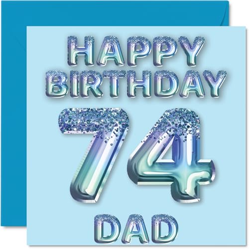 Tarjeta de cumpleaños número 74 para papá, globos de fiesta con purpurina azul, tarjetas de feliz...