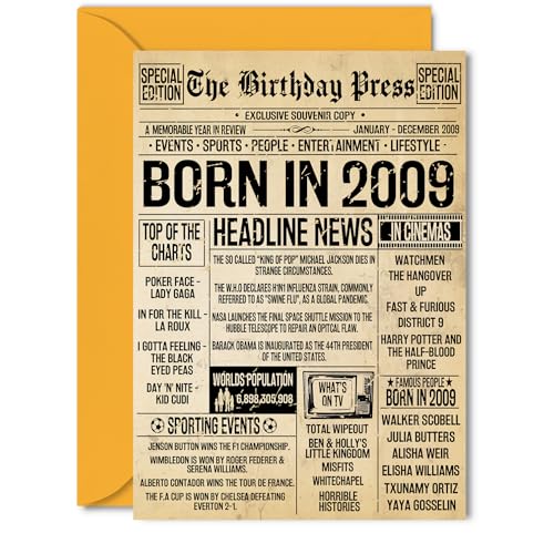 Tarjeta de cumpleaños número 16 para niñas y niños – Bday Press Newspaper 2009 – Tarjetas de...