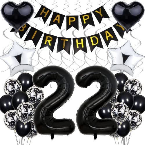 Globo 22 decoraciones de cumpleaños, cumpleaños negro 22 años hombres, decoraciones de fiesta en...