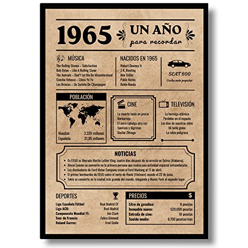 Póster de Aniversario 60 años | Regalo de Cumpleaños | Año de Nacimiento 1965 | 60 cumpleaños...