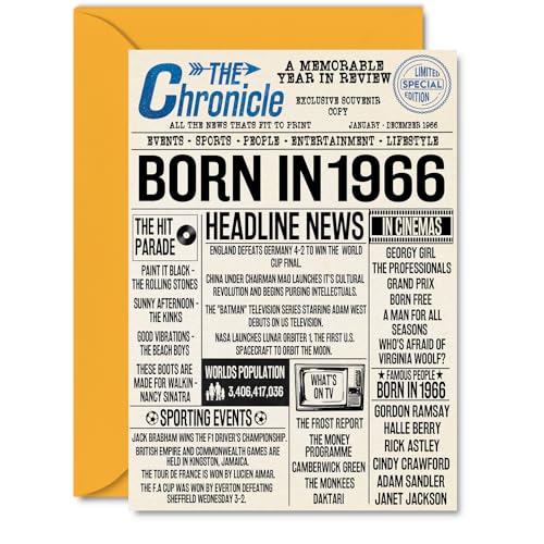 Tarjetas de cumpleaños número 59 para mujeres y hombres, periódico nacido en 1966, tarjeta de...